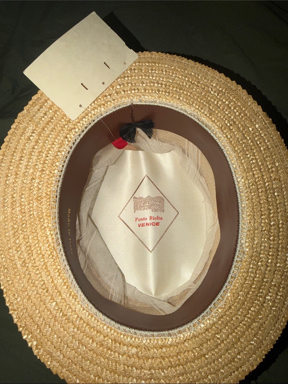 Straw Boater Hat with Red and Black Band - Picture 3 of 4